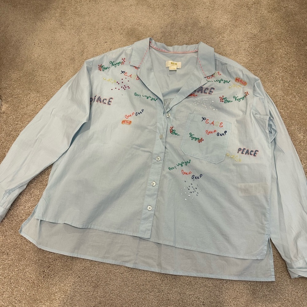 Maeve Beaded Chainstitched Blouse Peace Anthropologie size 10 travel